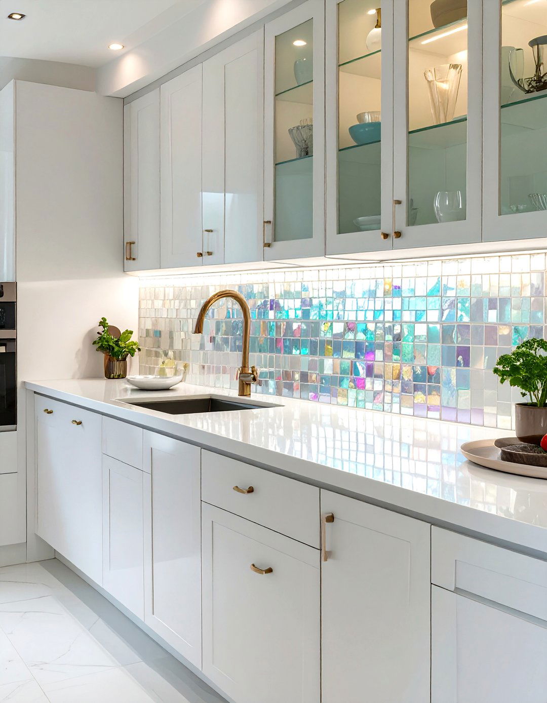 White Mother of Pearl Backsplash - 30 white backsplash ideas
