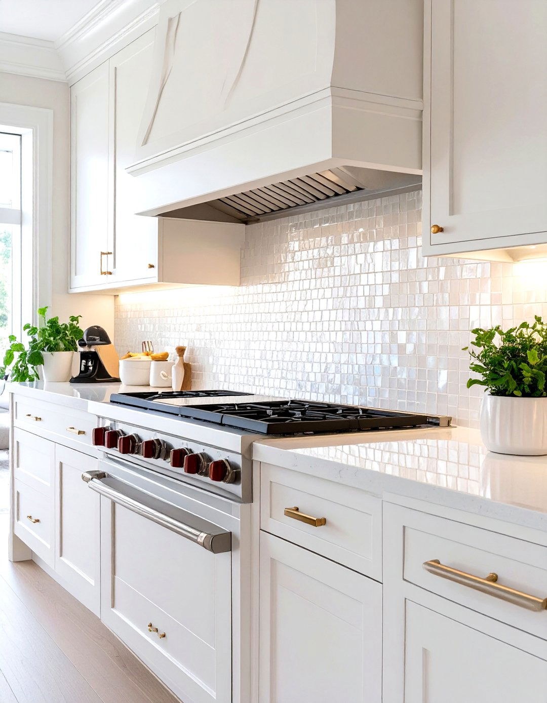 White Mother of Pearl Tile Backsplash - 30 white kitchen backsplash ideas