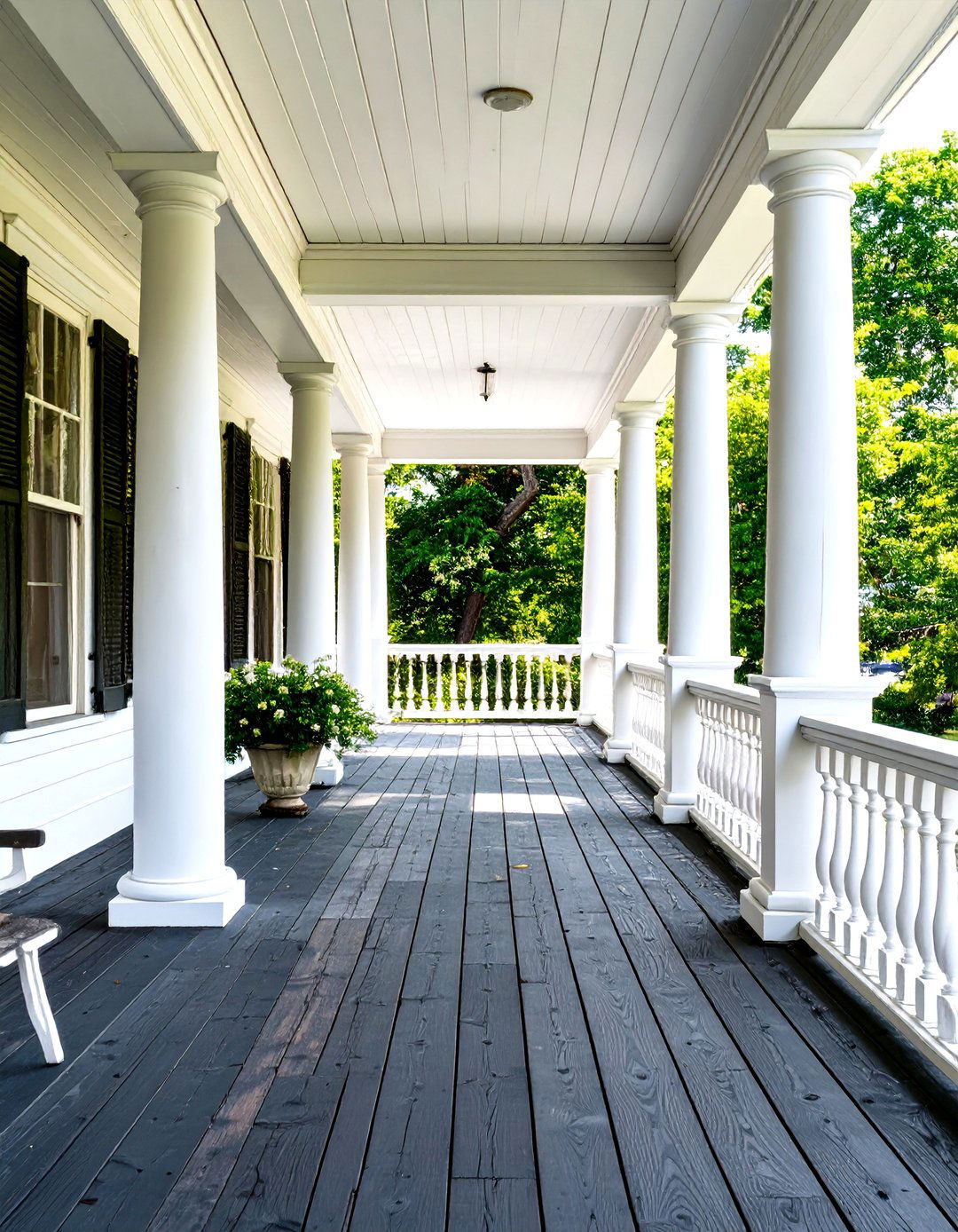 White Painted Wood Columns and Railings - 30 wood front porch ideas