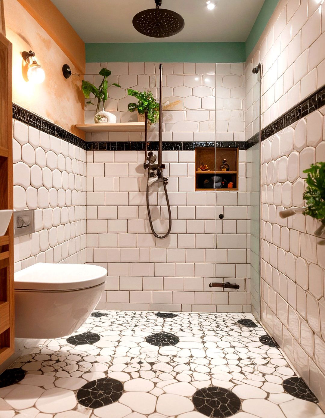 White Penny Round Shower Tile - 30 white shower tile ideas