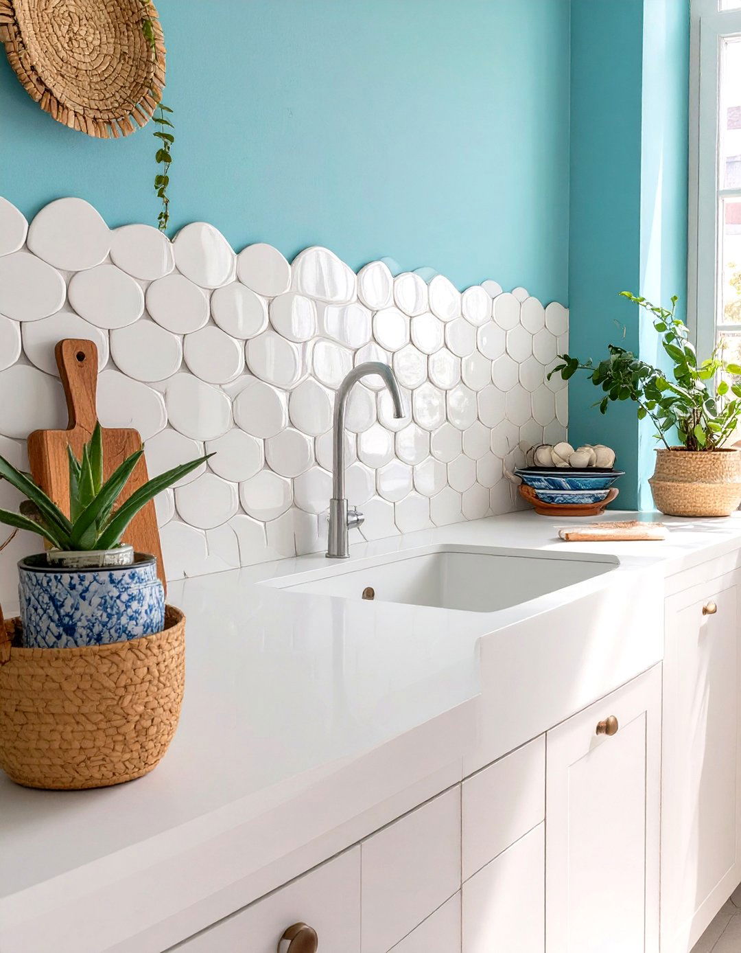 White Scalloped Edge Tile Backsplash - 30 white backsplash ideas