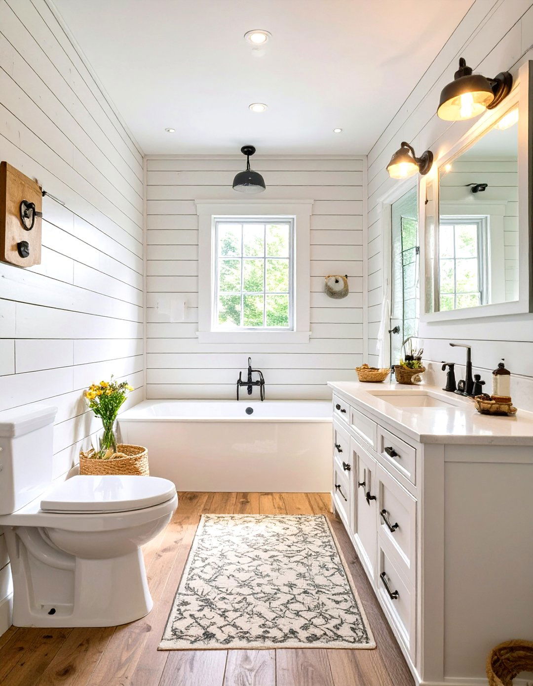 White Shiplap Walls for Texture - 30 small white bathroom ideas
