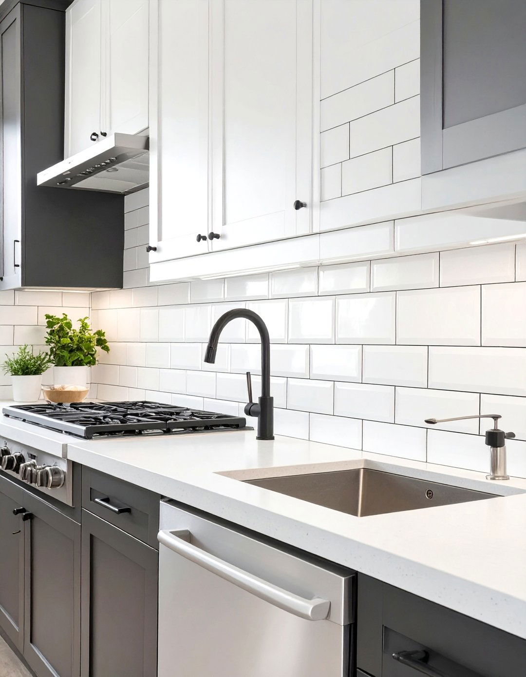 White Subway Tile with Black Grout - 30 white kitchen backsplash ideas