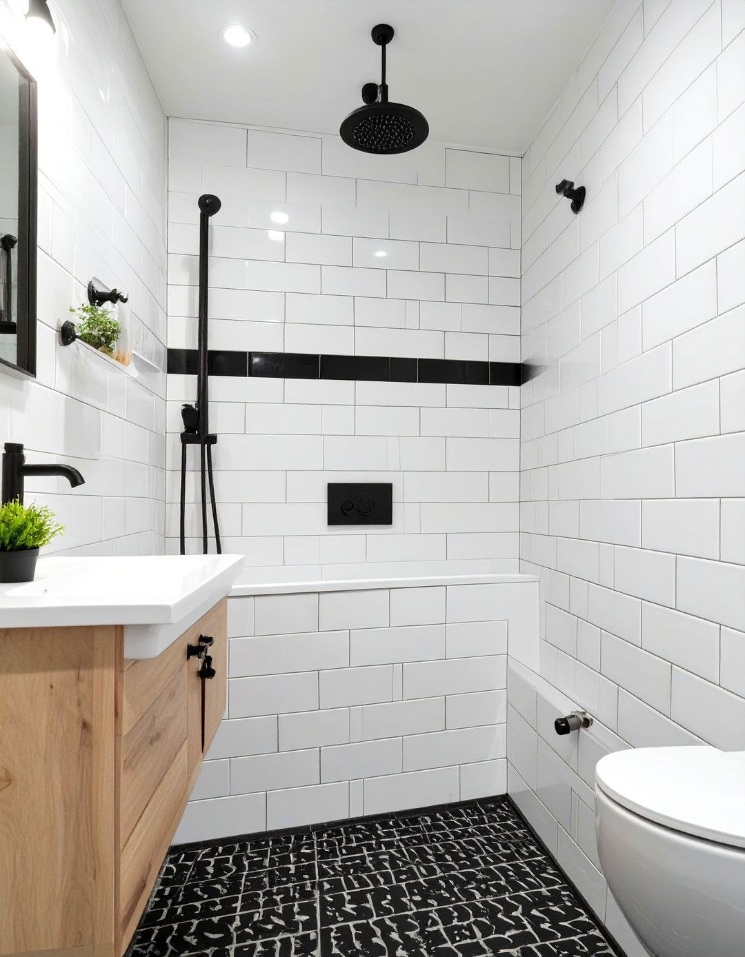 White Subway Tile with Dark Grout - 30 white bathroom tile ideas