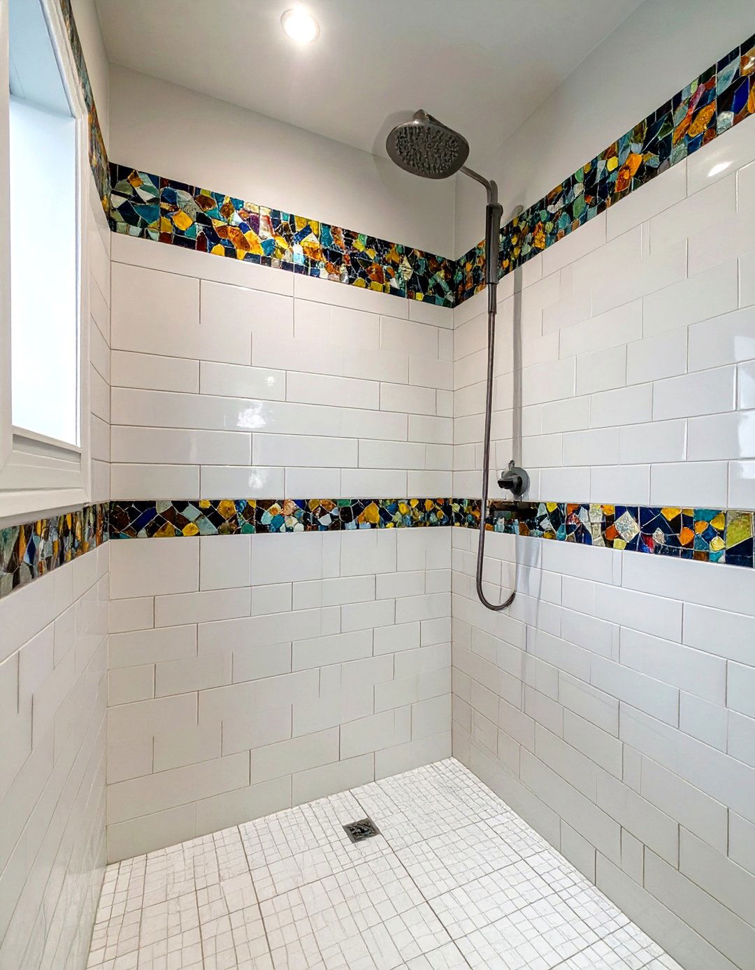White Subway Tile with a Border Accent - 30 white shower tile ideas