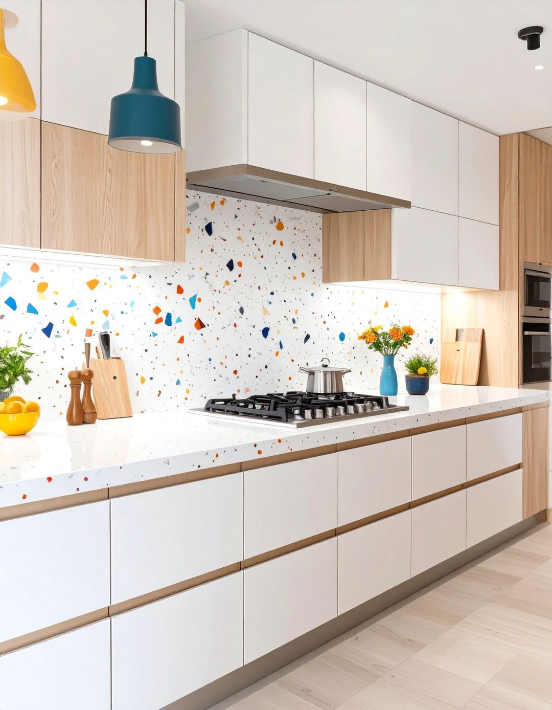 White Terrazzo Backsplash - 30 white kitchen backsplash ideas