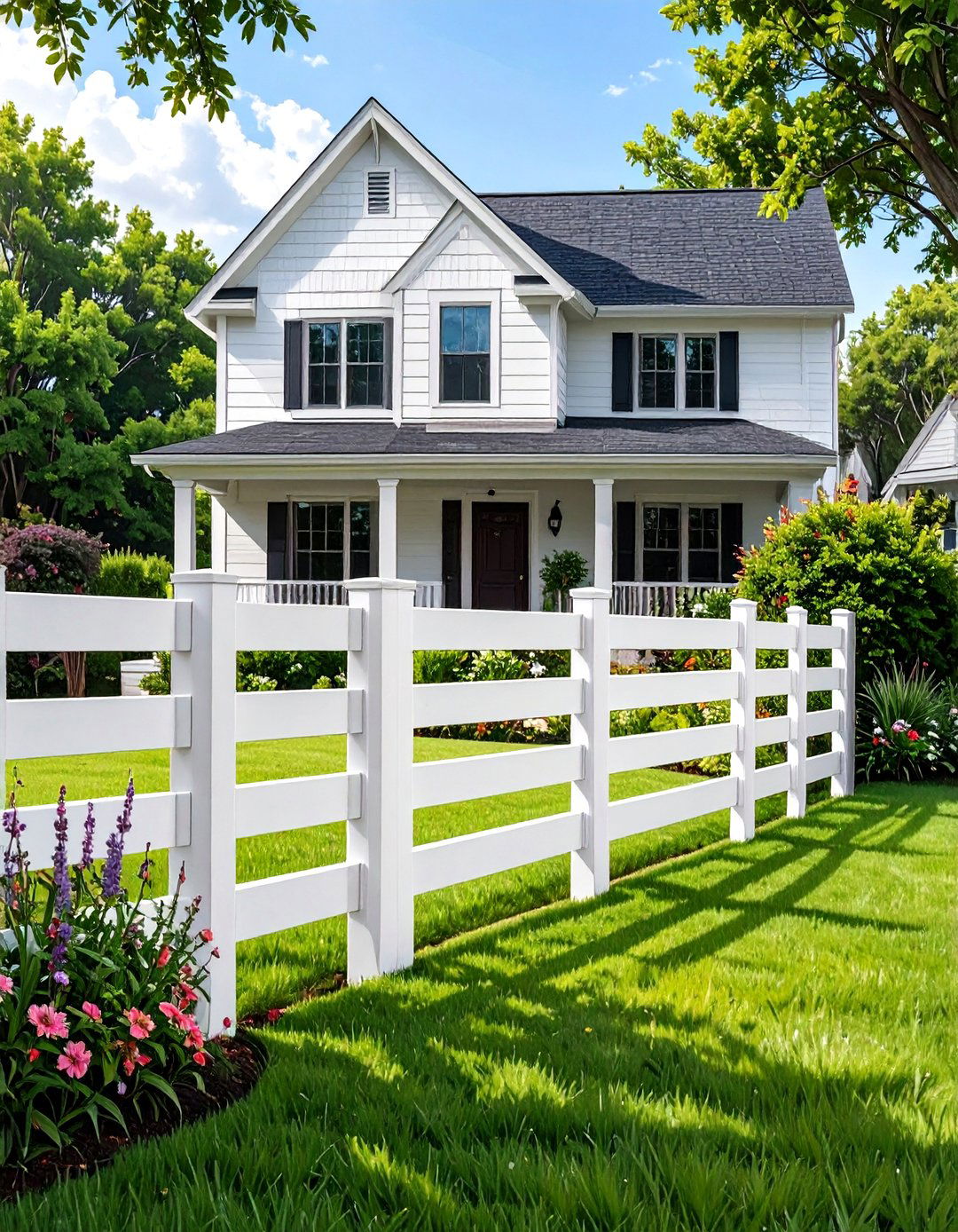 White Vinyl Horizontal Fence - 30 modern front yard fence ideas