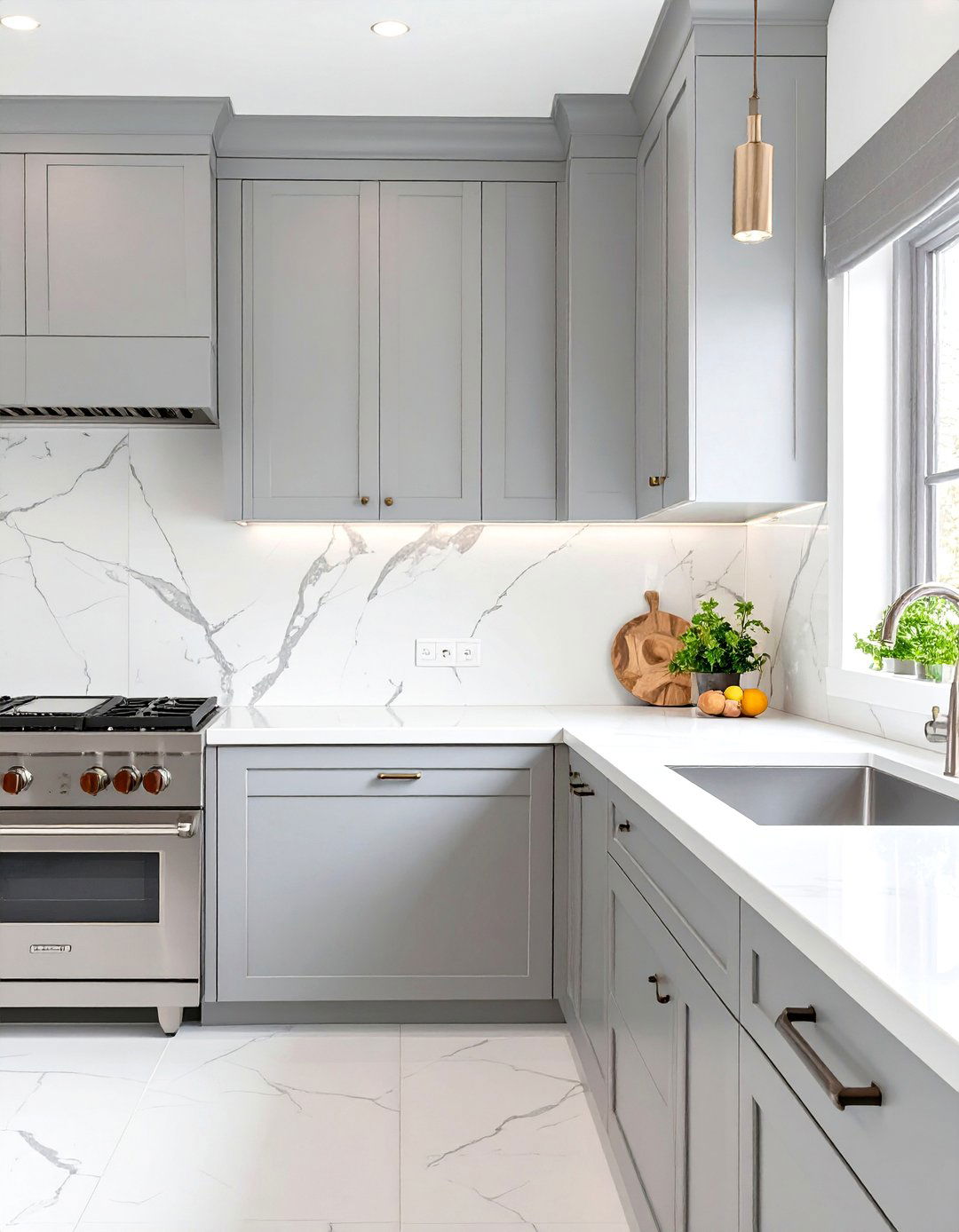 White and Grey Veined Porcelain Backsplash - 30 white backsplash ideas