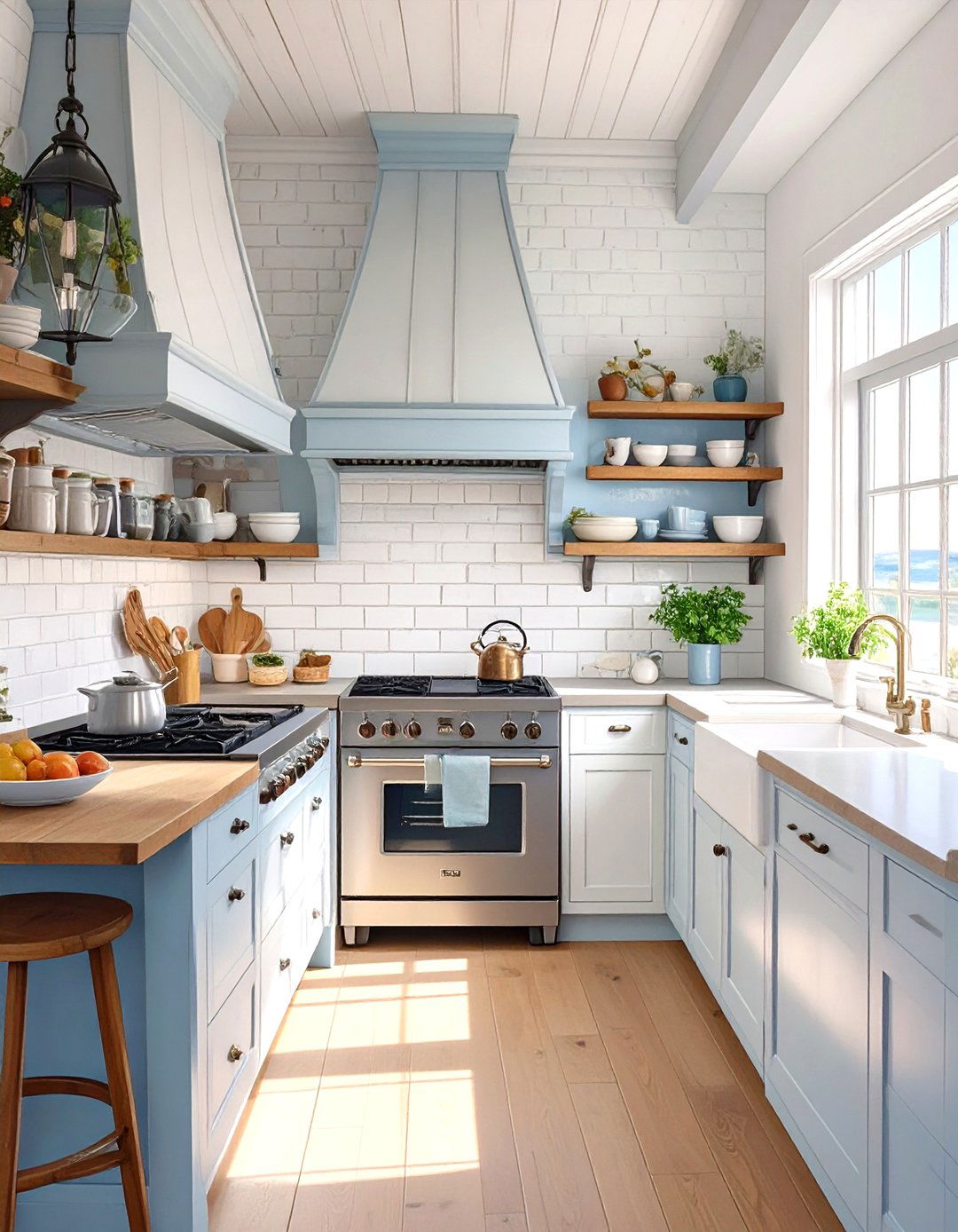 Whitewashed Brick Backsplash - 30 seaside coastal kitchen design ideas