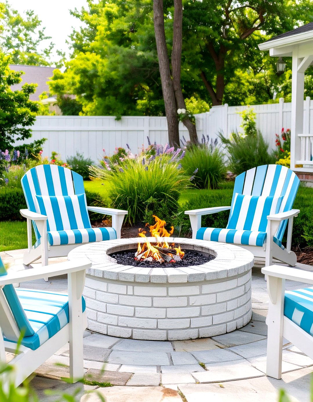 Whitewashed Brick Fire Pit with Coastal Decor - 30 small backyard fire pit ideas landscaping