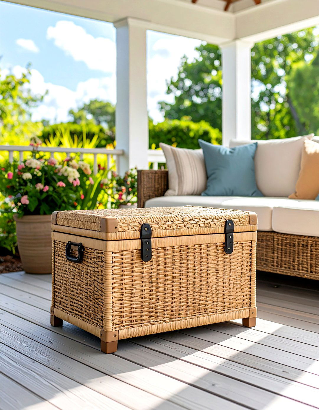 Wicker Outdoor Storage Trunk - 30 outdoor storage ideas