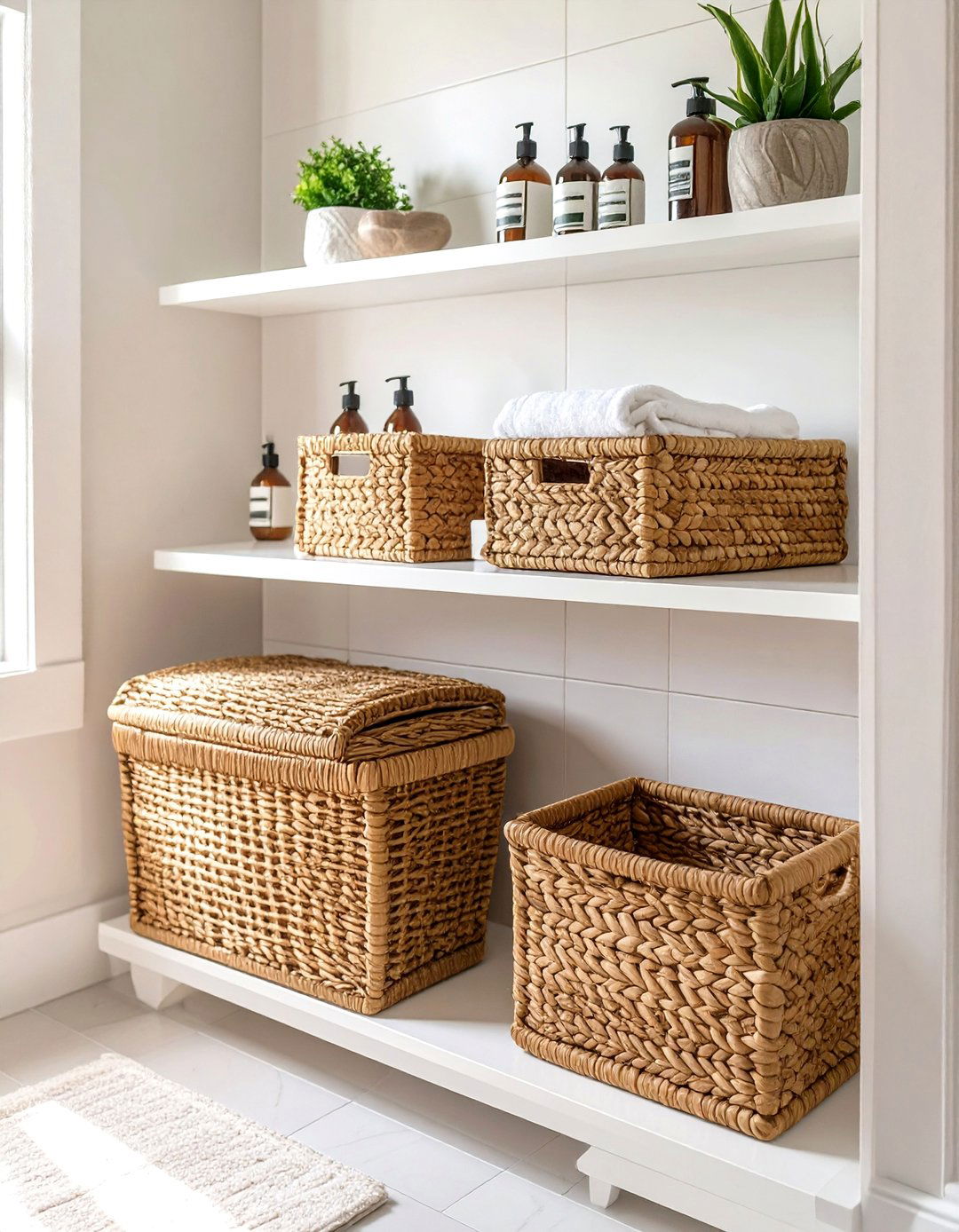 Wicker and Rattan Basket Storage - 30 bathroom organization ideas