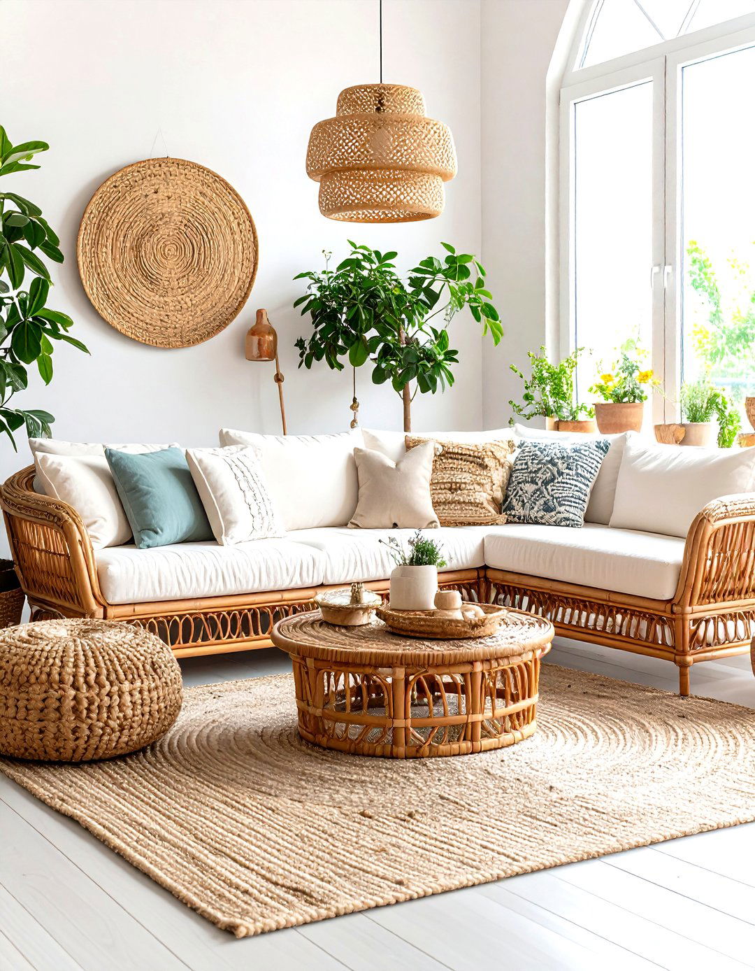Wicker and Rattan Sunroom Vibe - 30 living room bay window ideas