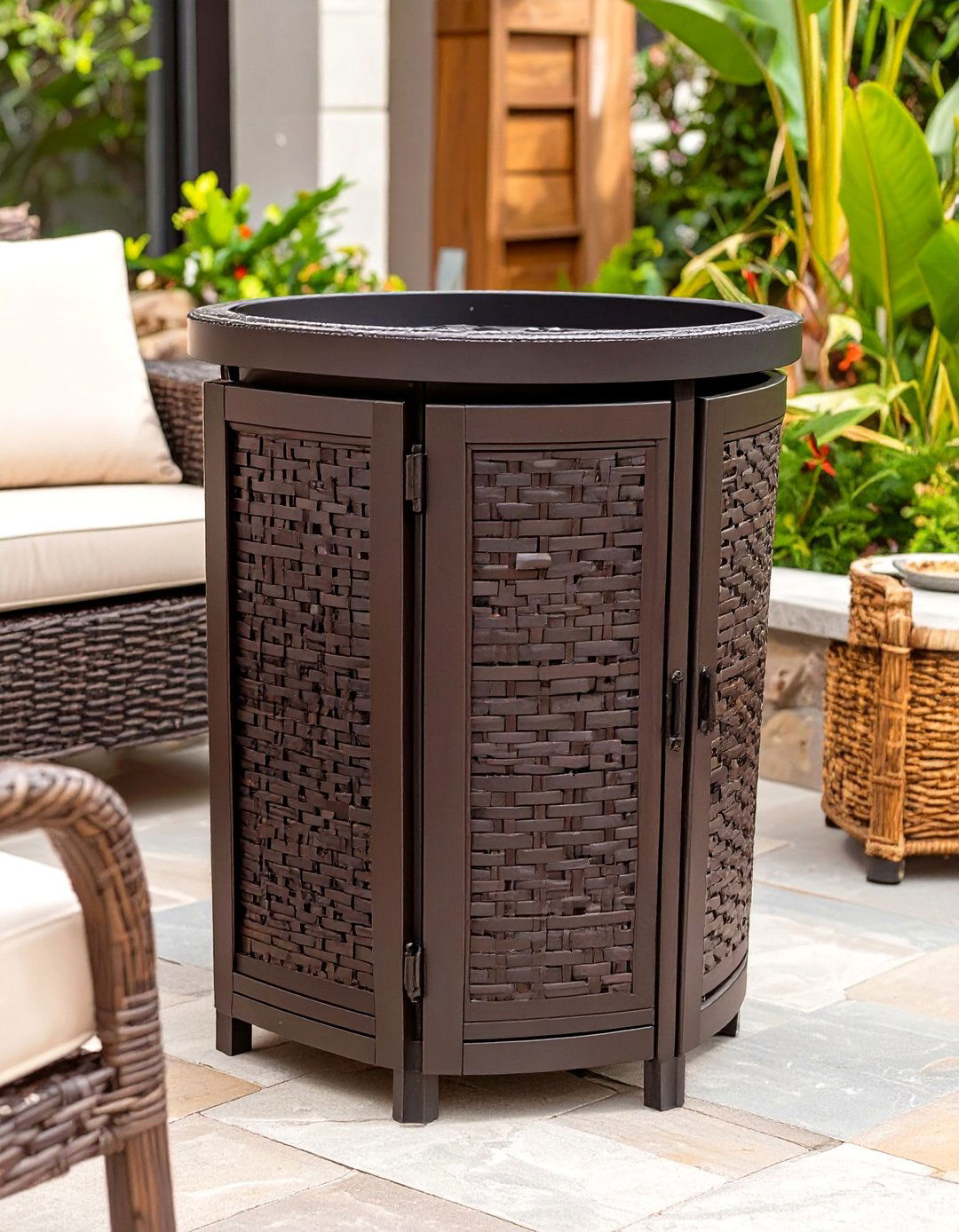 Wicker or Resin Wicker Garbage Can Screen - 30 outdoor garbage can storage ideas
