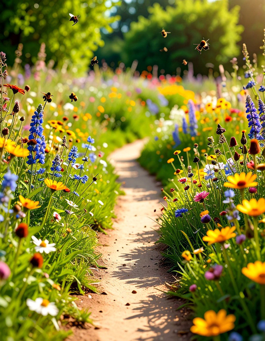 Wildflower Lined Dirt Garden Path - 30 garden path ideas