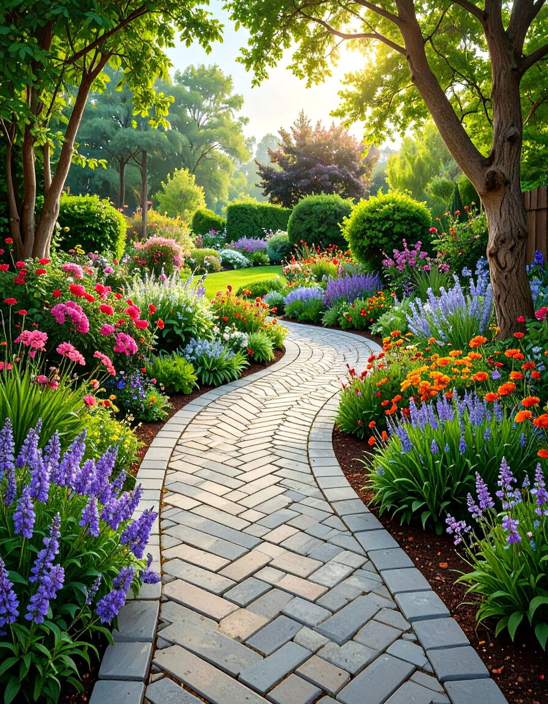 Winding Brick Herringbone Path - 30 modern garden path ideas