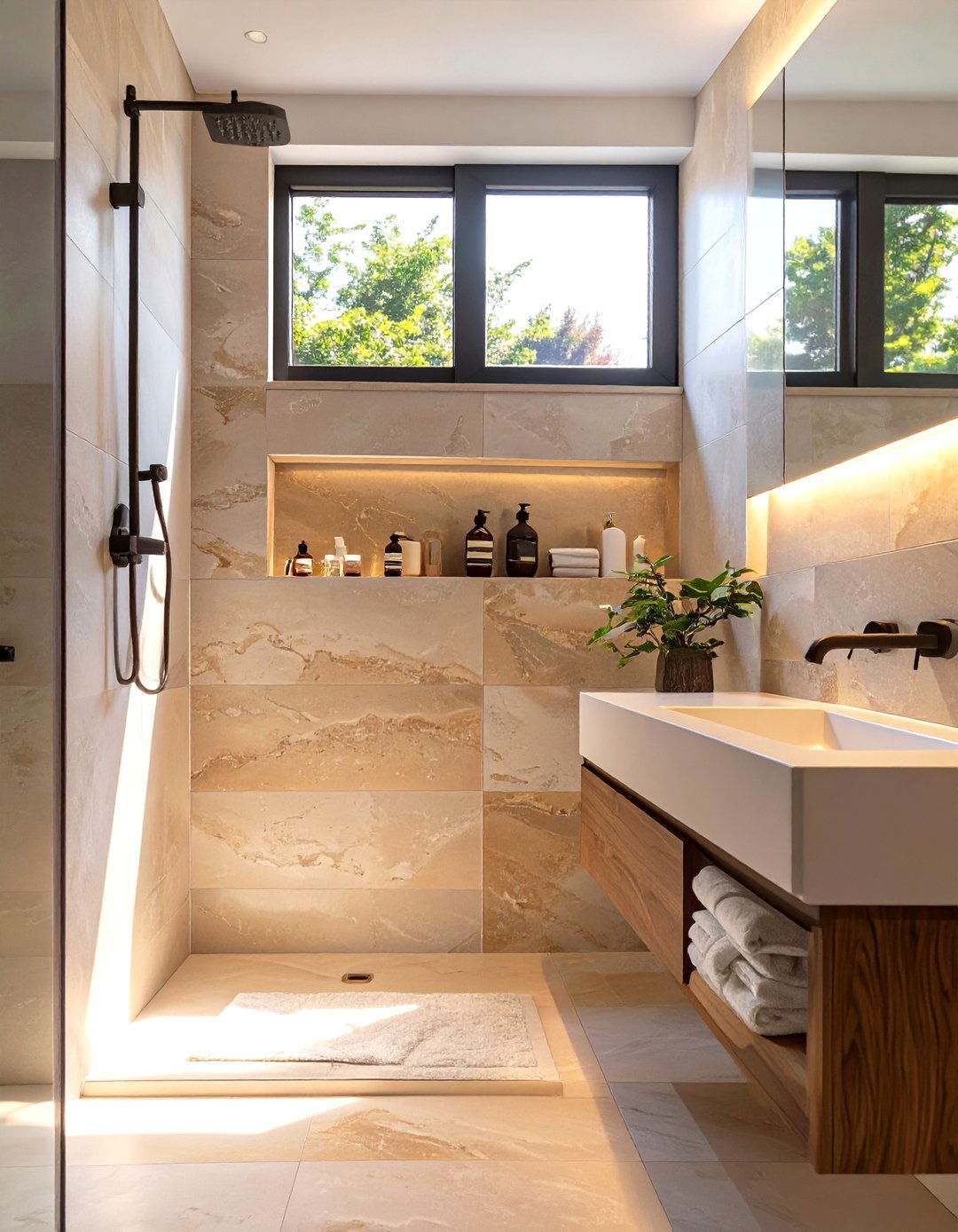 Window with Integrated Shelf in Shower - 30 window in shower ideas