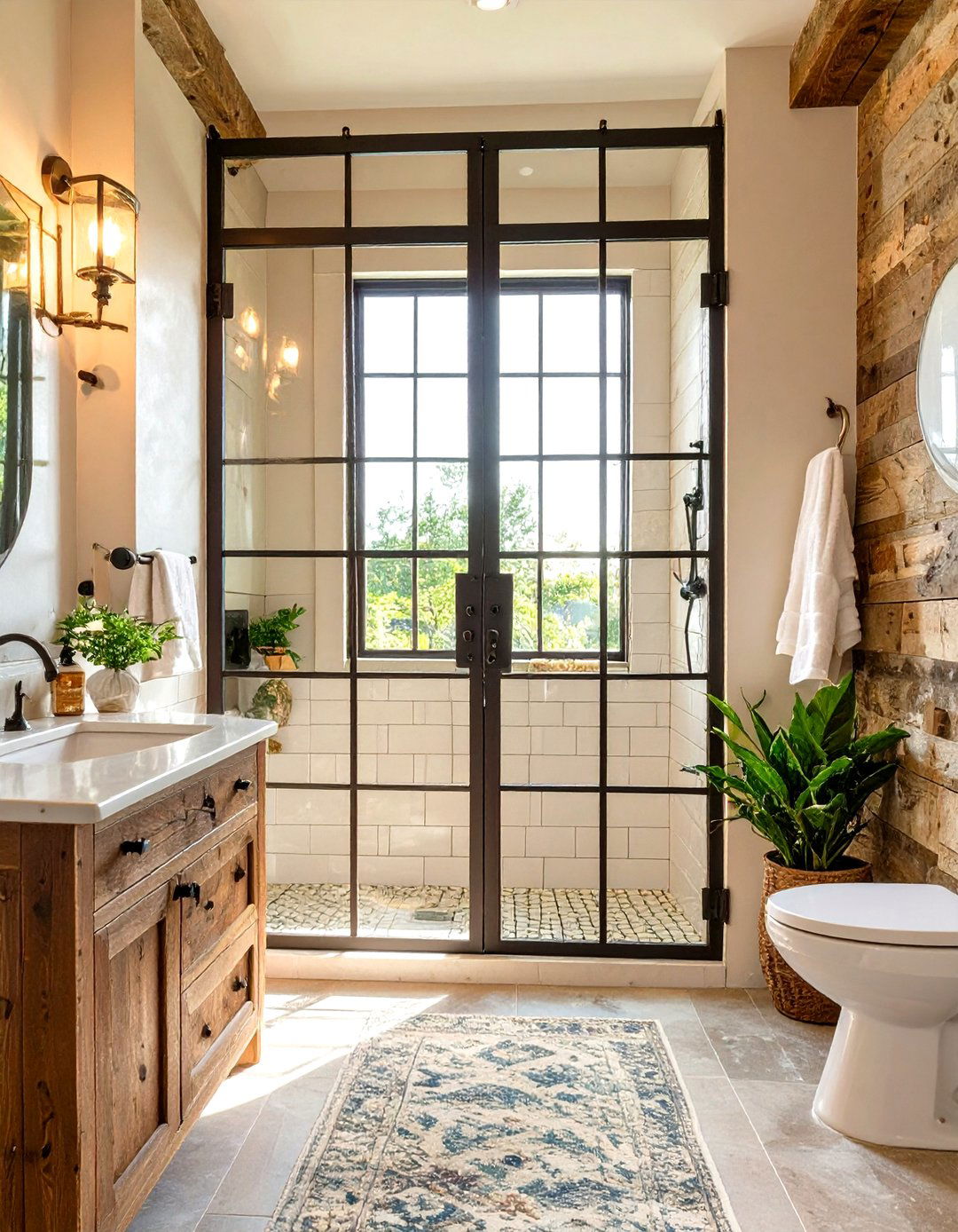 Windowpane Shower Door Bathroom - 30 farmhouse bathroom ideas