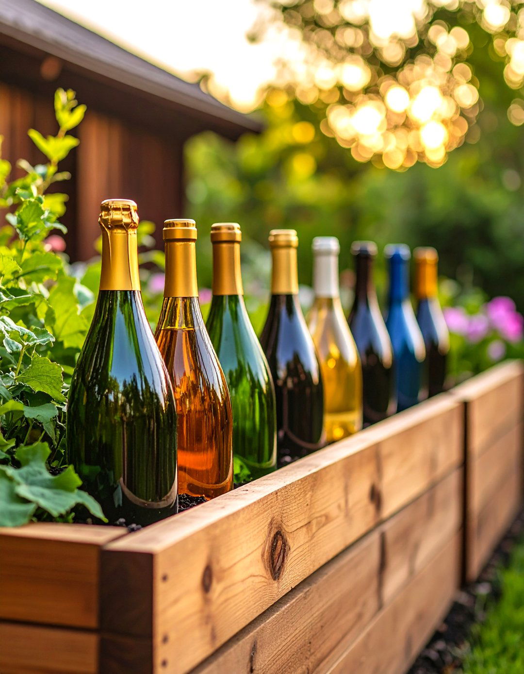 Wine Bottle Edged Raised Garden Bed - 30 raised garden beds ideas