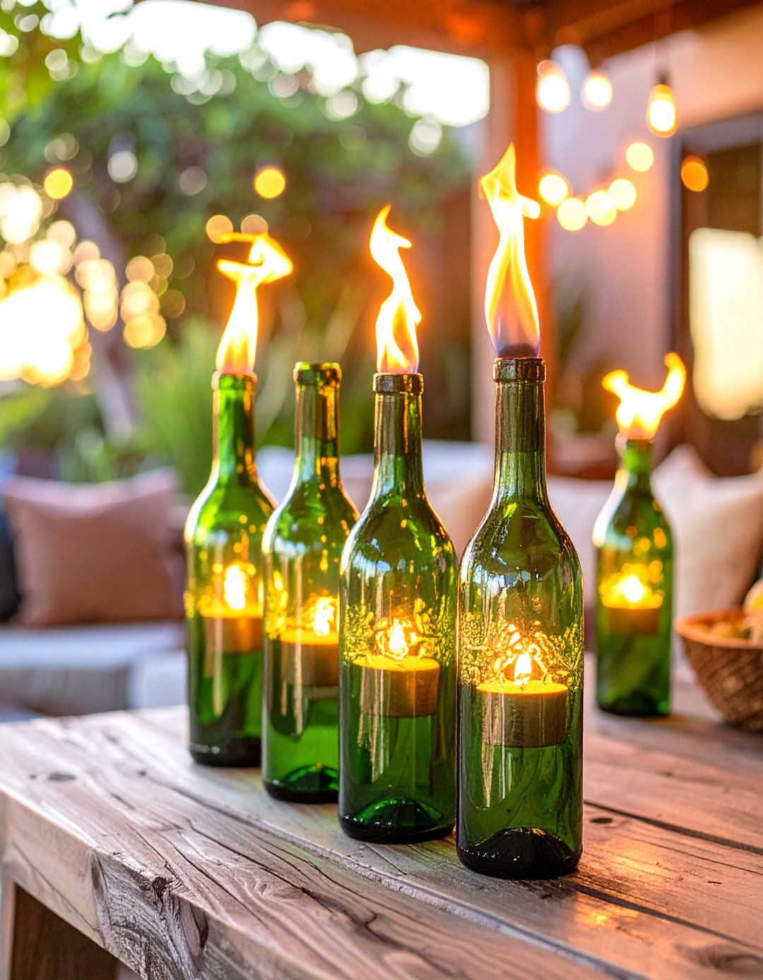 Wine Bottle Tiki Torches - 30 outdoor patio lighting ideas