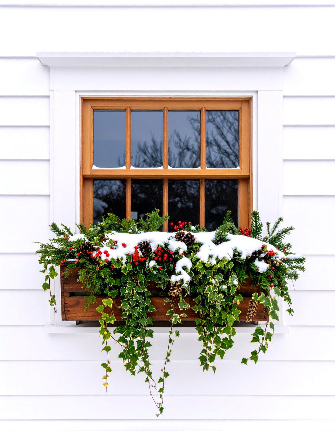 Winter Window Box with Trailing Ivy - 30 outdoor winter planter ideas