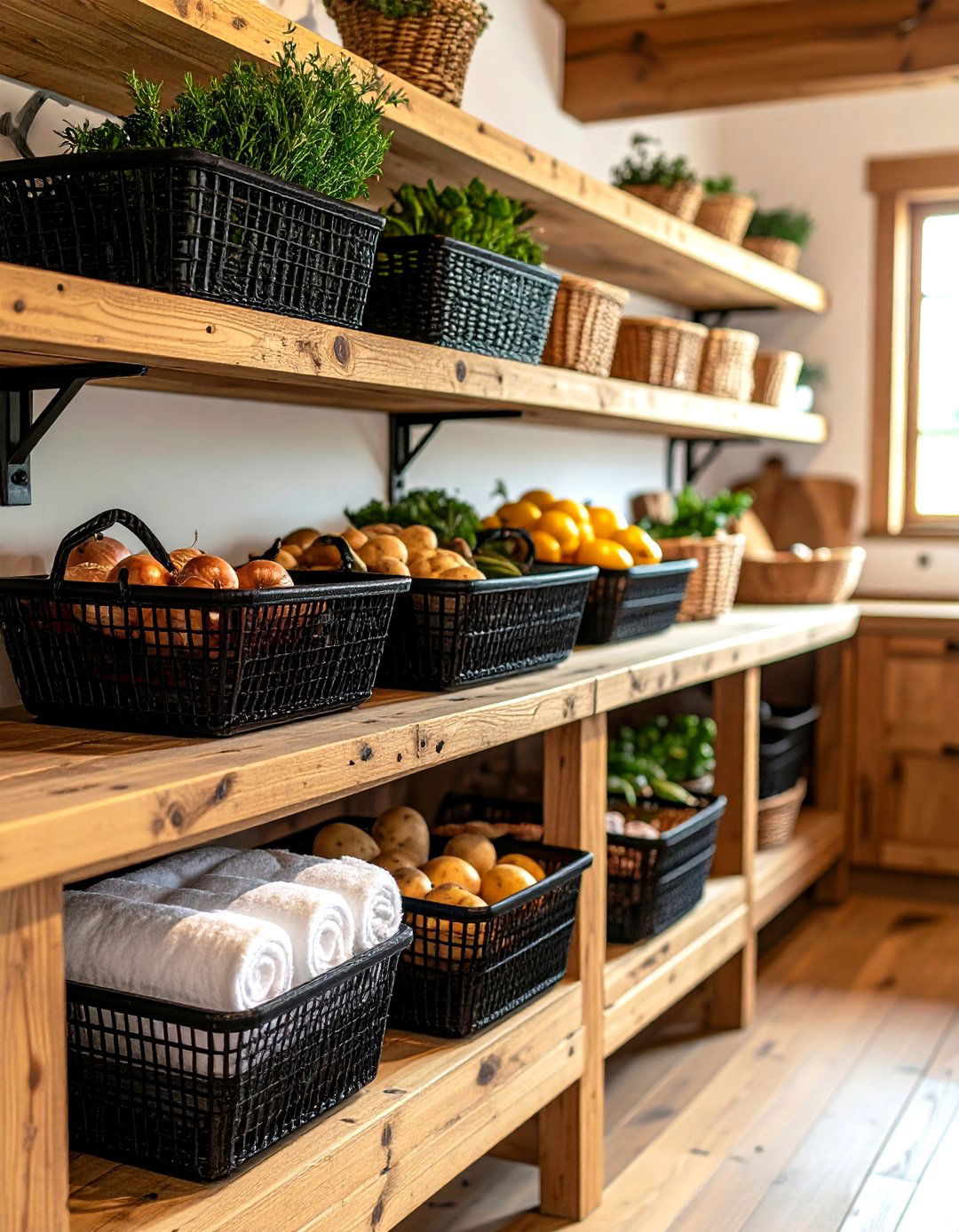 Wire Baskets for Organization - 30 rustic farmhouse interior design ideas