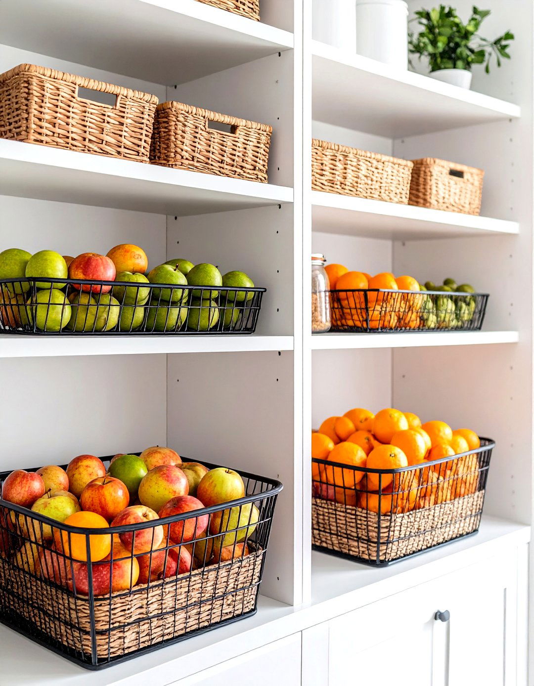 Wire Baskets for Produce Aeration - 30 pantry organizer ideas
