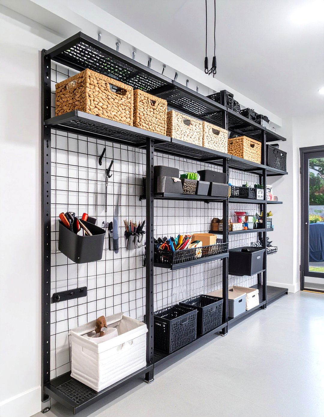 Wire Grid Wall Organizer - 30 cheap garage wall ideas