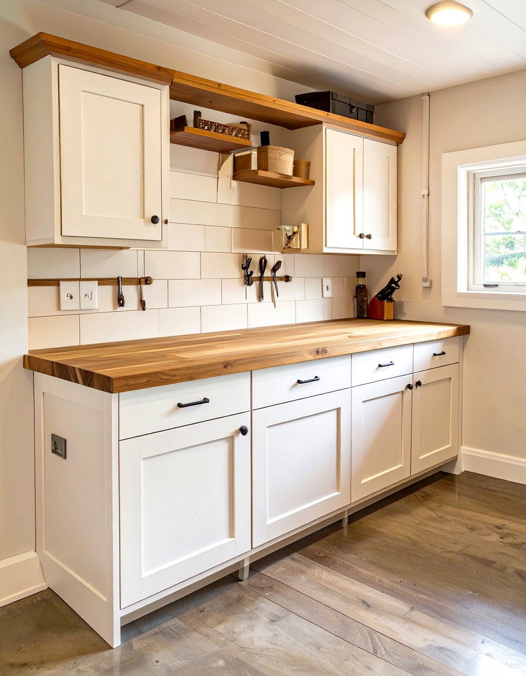 Wood Cabinet with a Countertop Surface - 30 wood garage storage ideas