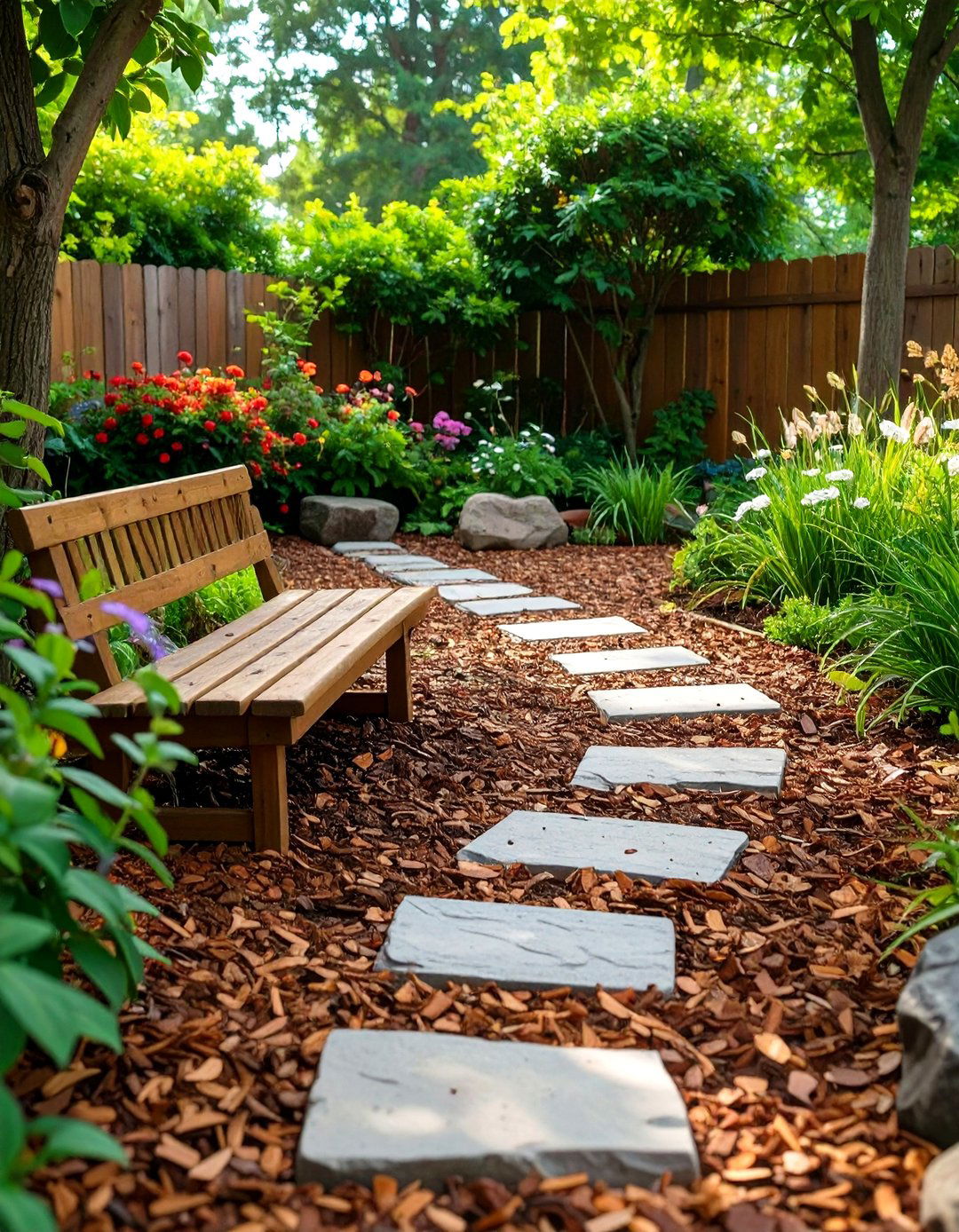 Wood Chip or Mulch Ground Cover - 30 small backyard ideas no grass