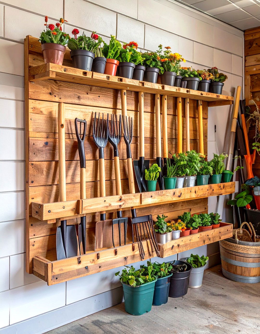 Wood Garden Tool Organizer Rack - 30 wood garage storage ideas