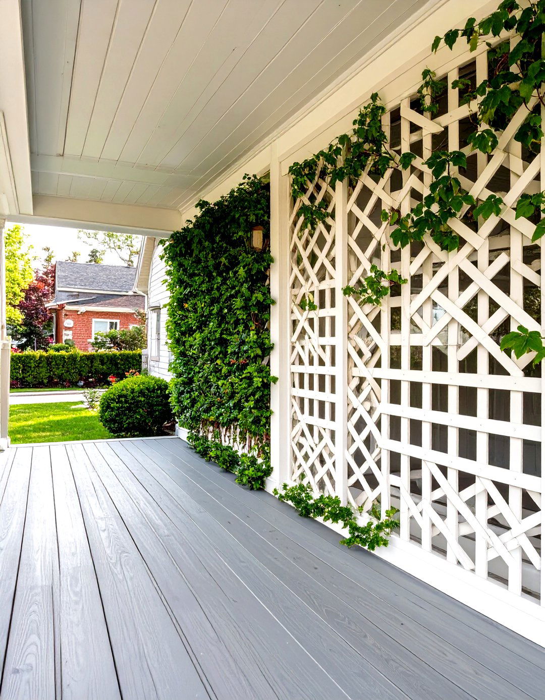 Wood Lattice Privacy Screen - 30 wood front porch ideas