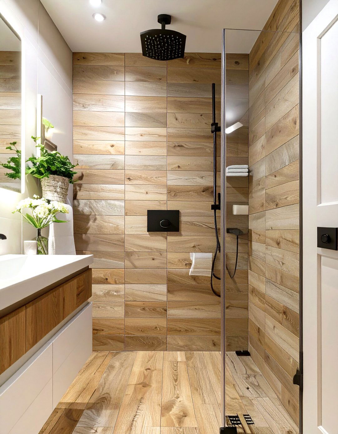 Wood Look Porcelain Plank Shower Tiles - 30 shower tile ideas 2025