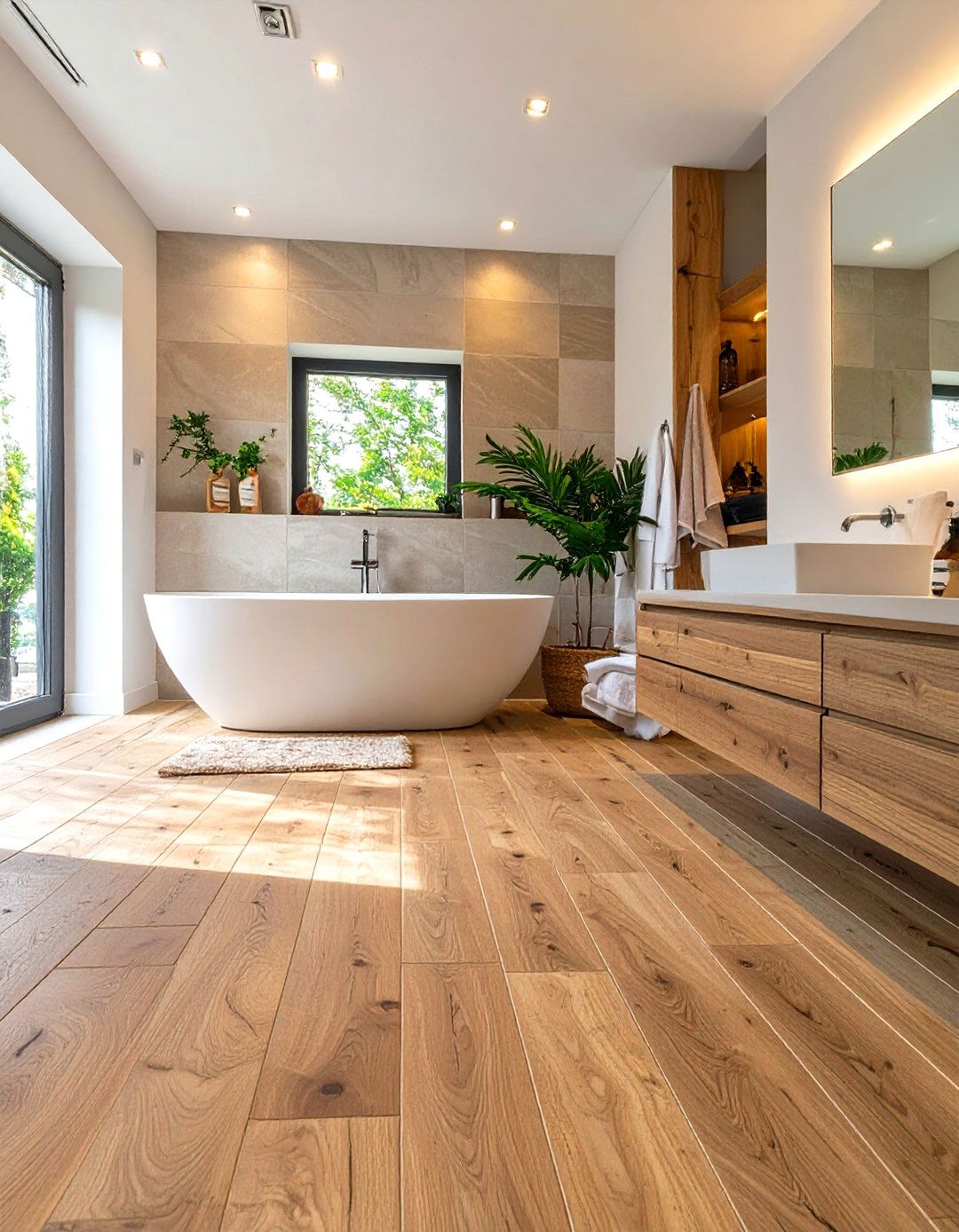 Wood Look Porcelain Tiled Bathroom Floor - 30 tiled bathroom ideas