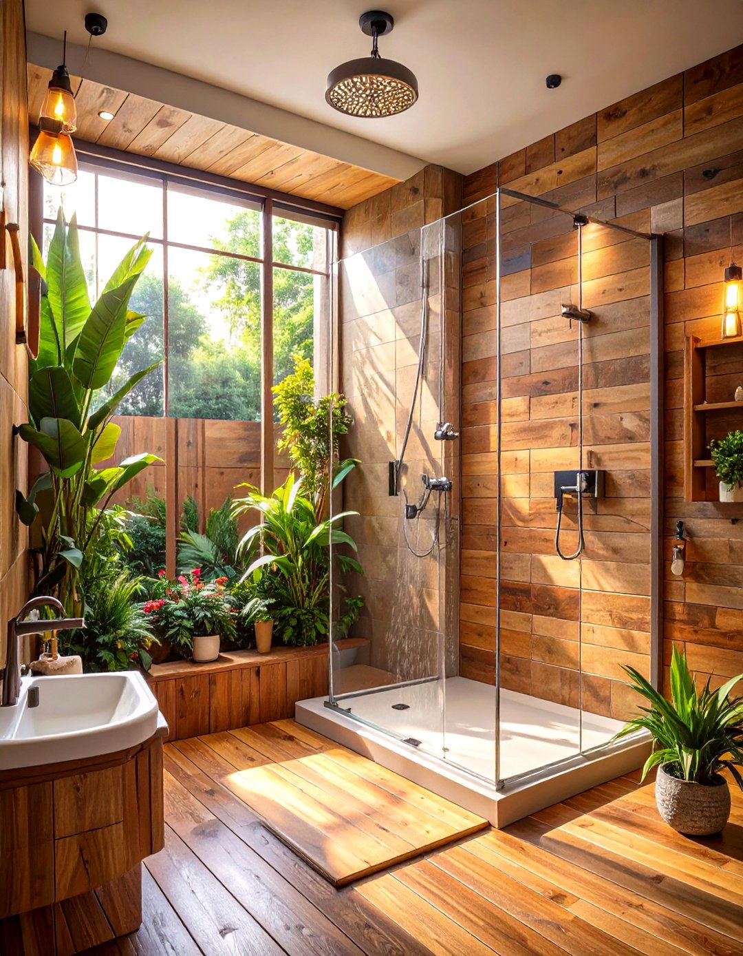 Wood Look Porcelain Tiled Shower - 30 tiled shower ideas
