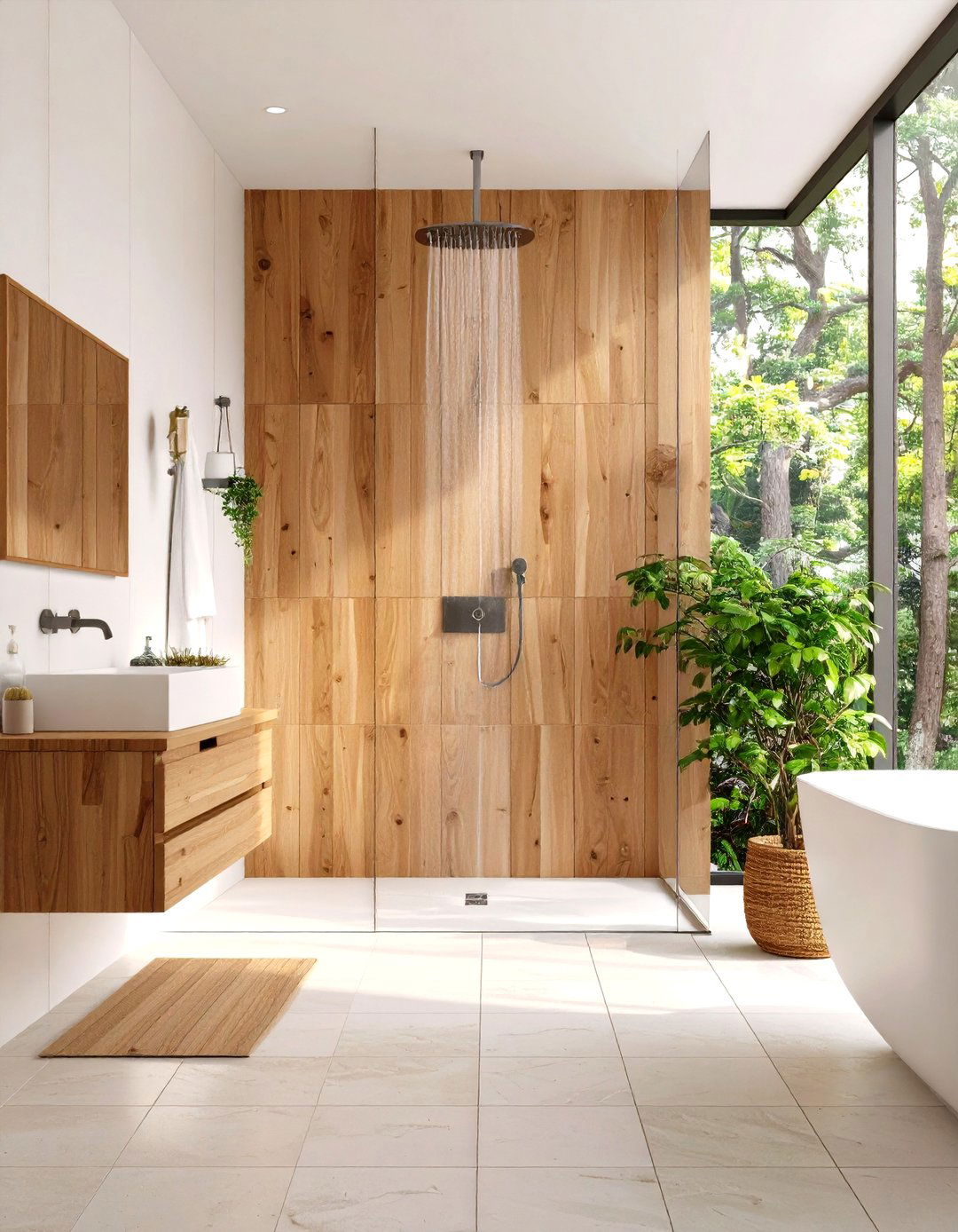 Wood Look Tile Shower Wall - 30 large tile shower ideas