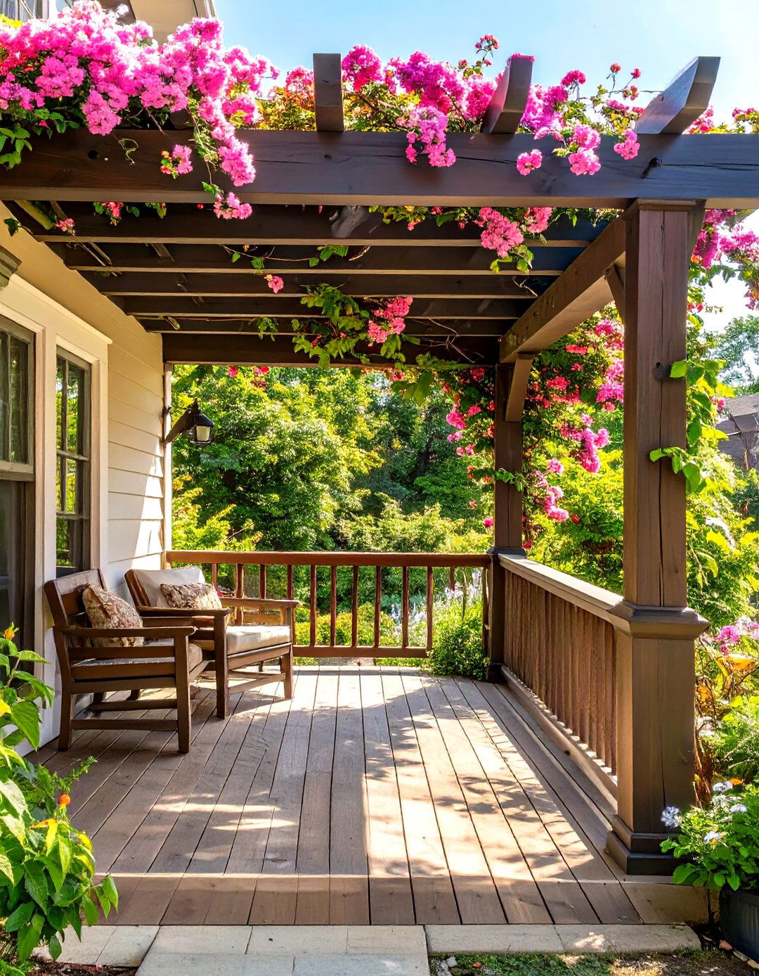 Wood Pergola Over the Porch - 30 wood front porch ideas