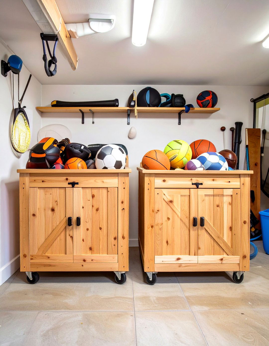 Wood Storage Bins on Casters - 30 wood garage storage ideas