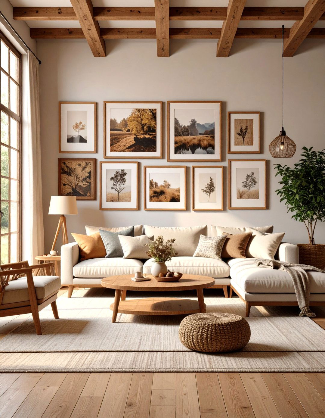 Wood Toned Frame Picture Wall - 30 picture wall ideas for living room