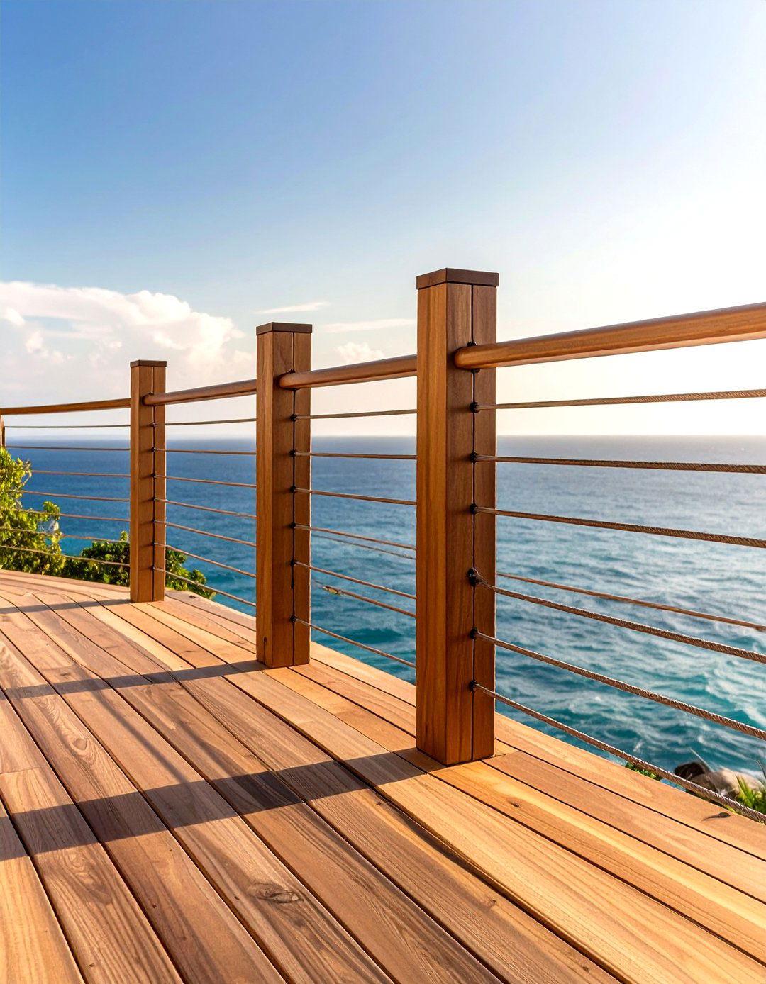 Wood and Cable Deck Railing - 30 wood deck railing ideas