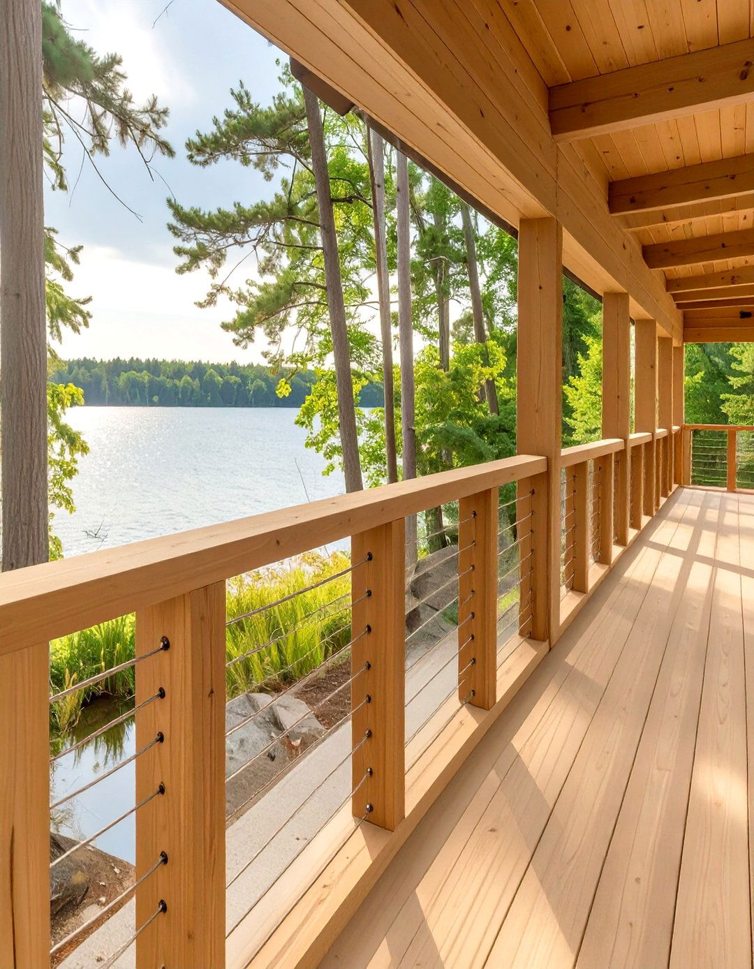 Wood and Cable Front Porch Railing - 30 wood front porch railing ideas