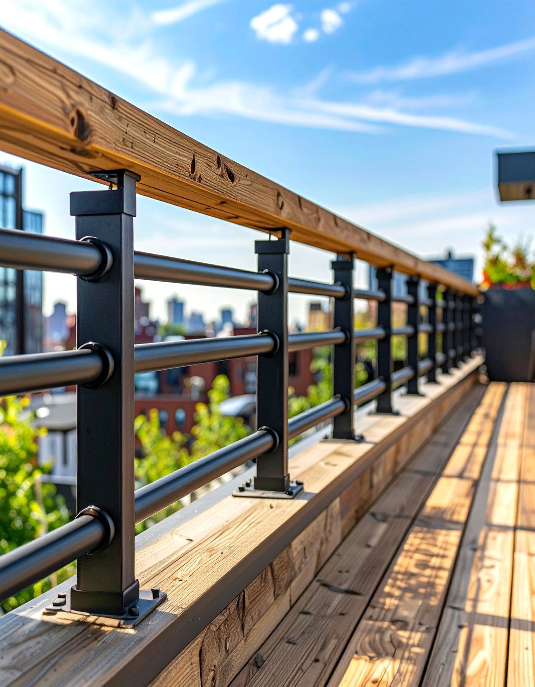 Wood and Pipe Deck Railing - 30 wood deck railing ideas
