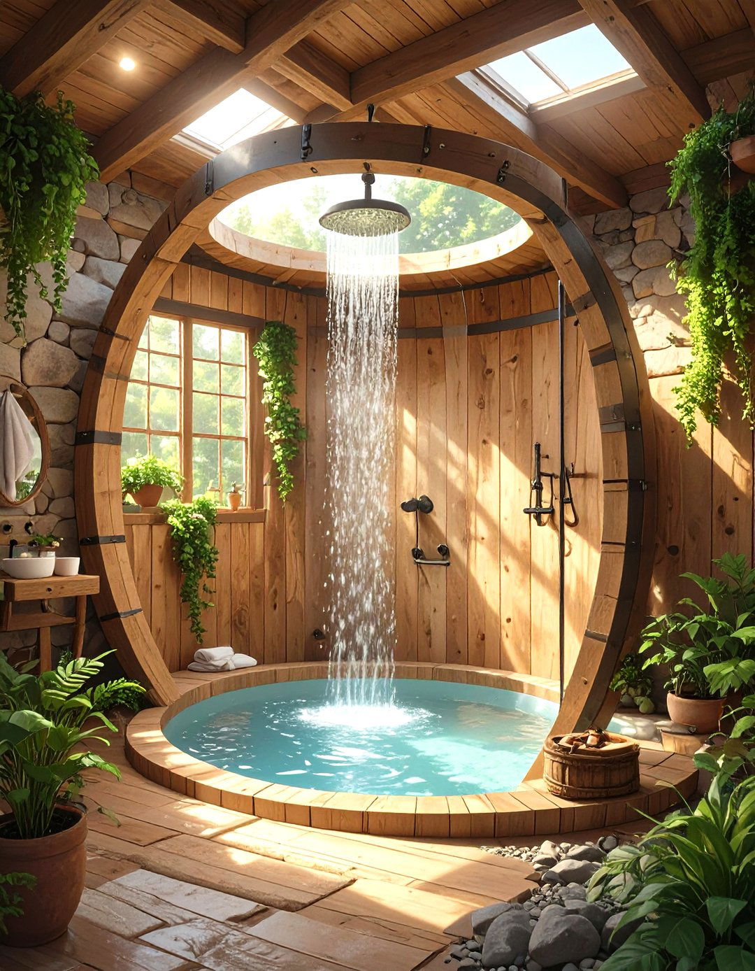 Wooden Barrel Inspired Rustic Shower - 30 rustic shower ideas