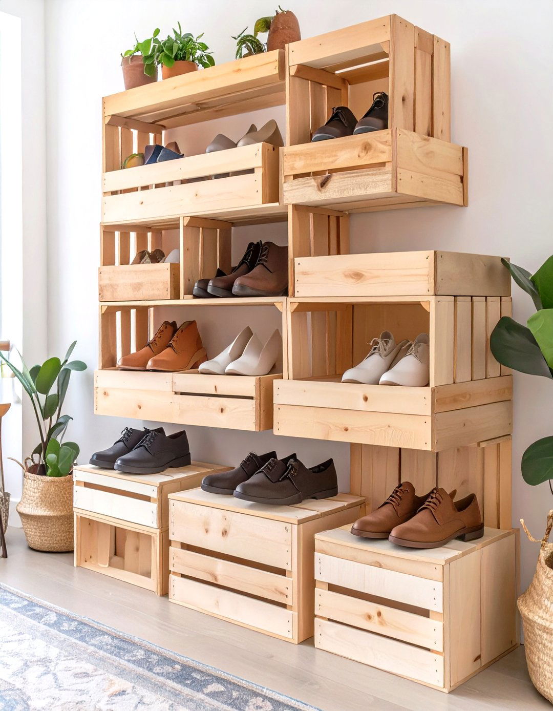 Wooden Crate Shoe Wall - 30 shoe closet ideas