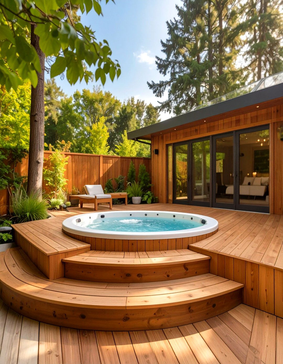 Wooden Deck Surrounding a Hot Tub - 30 wooden deck ideas