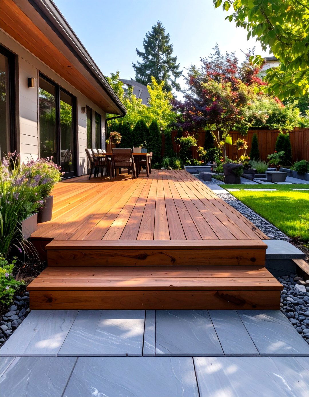 Wooden Deck Transitioning to a Stone Patio - 30 wooden deck ideas