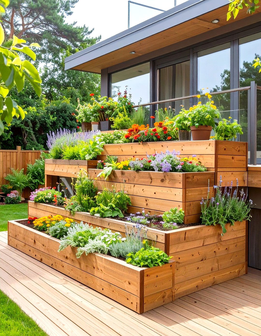 Wooden Deck with Built in Planters - 30 wooden deck ideas