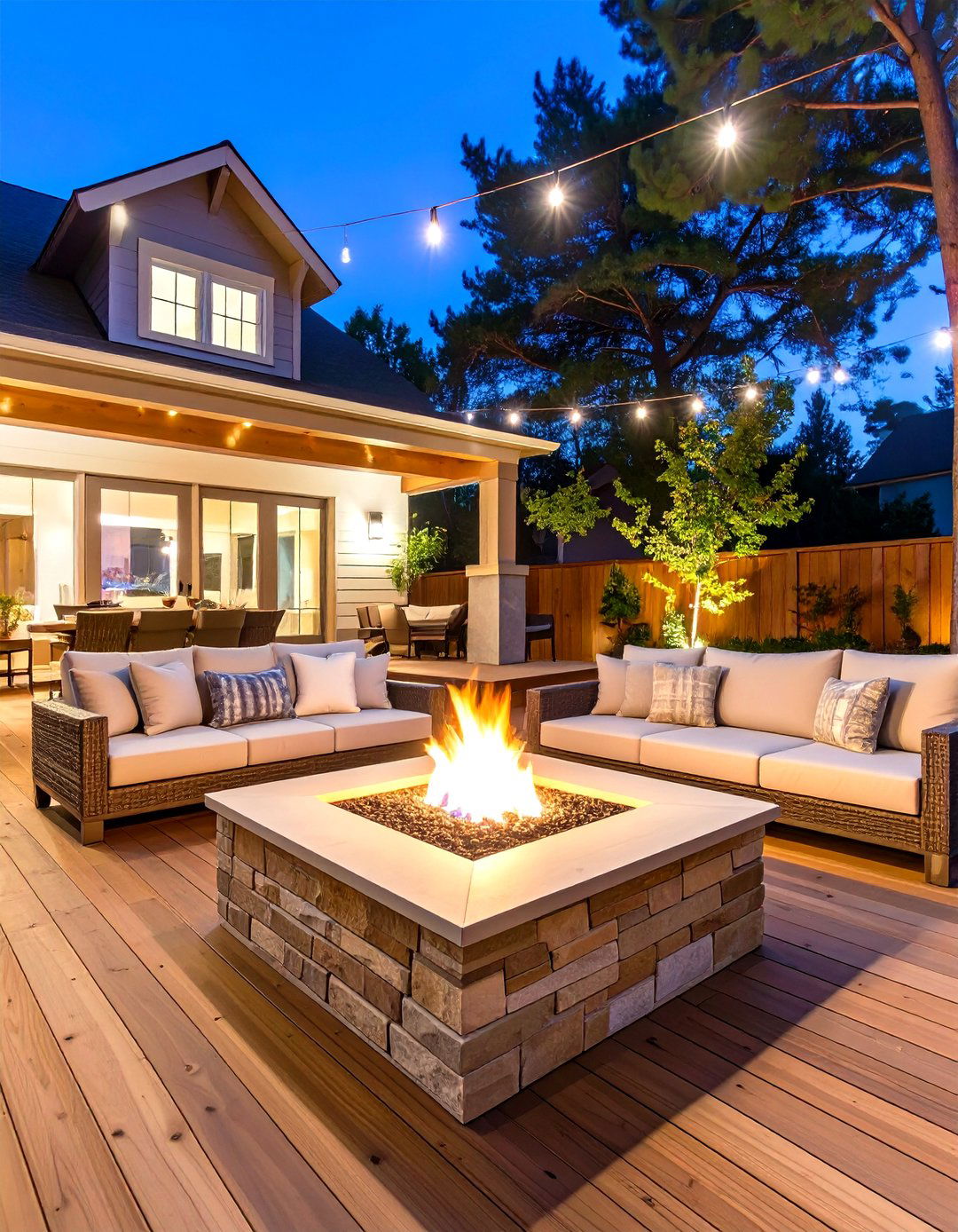 Wooden Deck with a Central Fire Pit - 30 wooden deck ideas