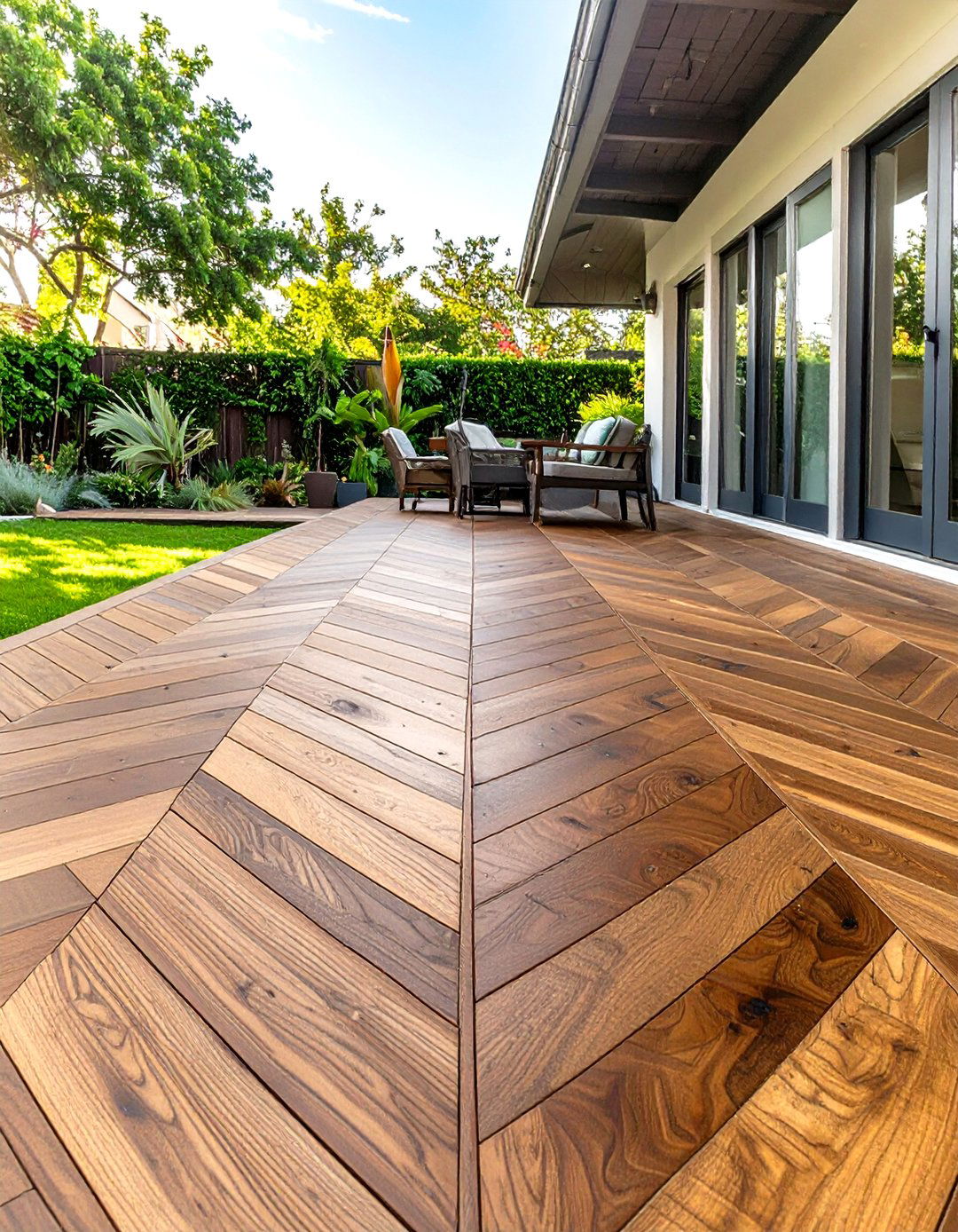 Wooden Deck with a Herringbone Pattern - 30 wooden deck ideas