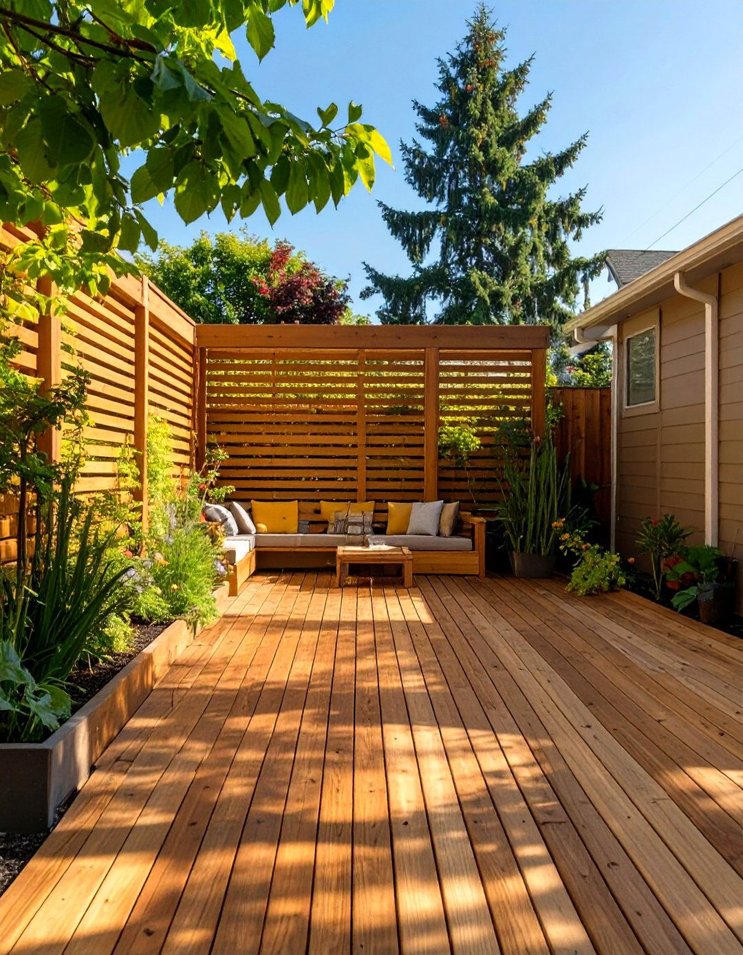Wooden Deck with a Privacy Screen - 30 wooden deck ideas